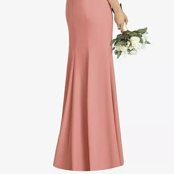 New Dessert Rose Crepe Dress, Halter Keyhole Back Bridesmaid Formal Leg Slit - Picture 4 of 14